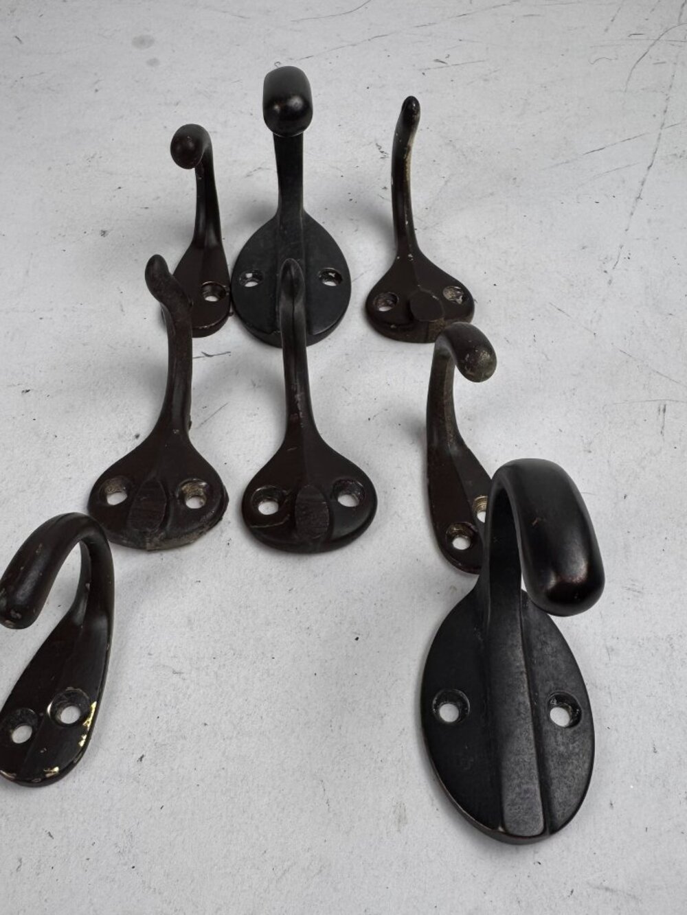 Lot of 7 Antique Cast Brass Bronze Coat Hooks Rustic Farmhouse Wall Hardware
